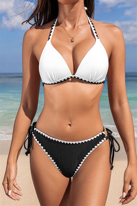 Contrast Push Up Bikini Top Cheeky Bottoms Set