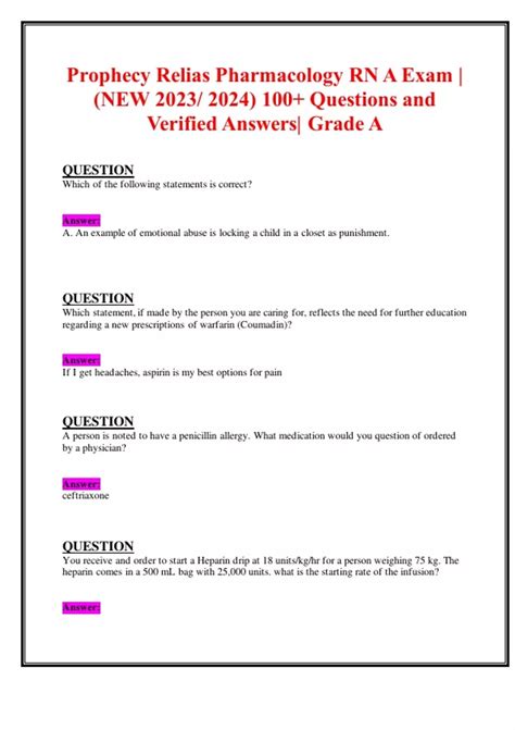 Prophecy Relias Pharmacology Rn A Exam New