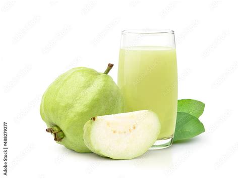 Guava Juice With Fresh Guava Fruit Isolated On White Background Stock