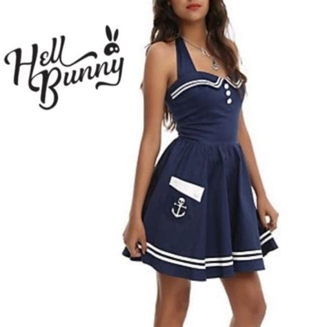 Hell Bunny Dresses Hellbunny Vixen Blue White Motley Sailor Dress S