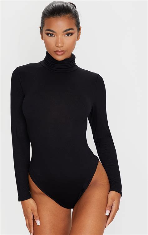 Basic Black And Grey Marl Roll Neck Bodysuit 2 Pack Tops Prettylittlething Usa