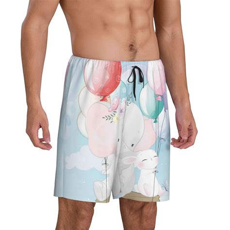 Daiia Cute Elephant Mens Woven Stretch Pajama Short Short Pajama Pants