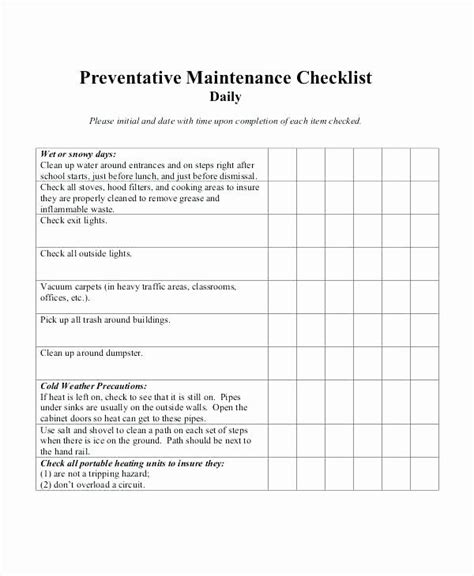 Preventive Maintenance Template Excel Download