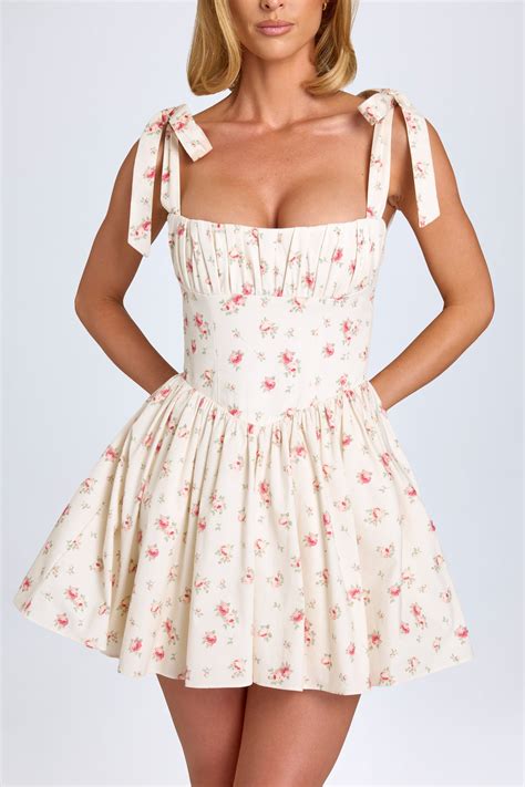 Marianna Ruched Corset Mini Dress In Small Rose Print Oh Polly