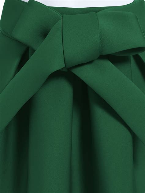 Bow Flare Green Skirt -SheIn(Sheinside)