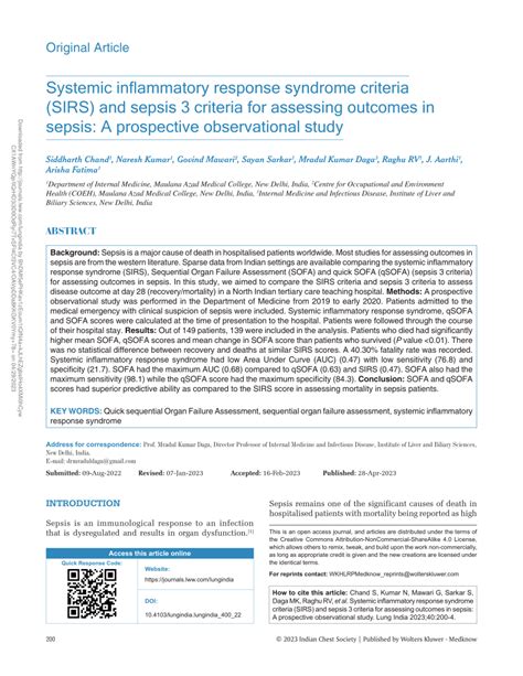 Pdf Systemic Inflammatory Response Syndrome Criteria Sirs And Sepsis 3 Criteria For