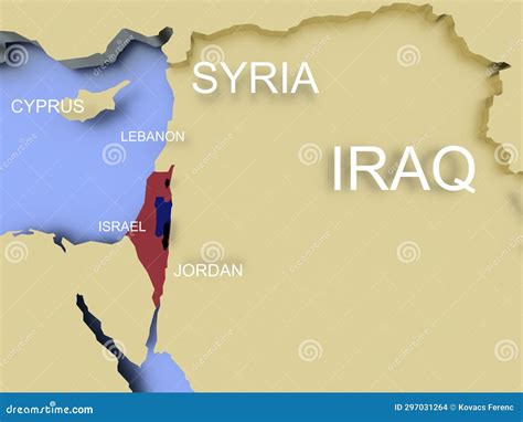 A 3D Rendered Map of Middle East in Green Focused on Israel Stock ...