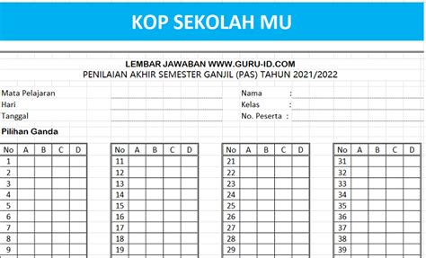 Contoh Lembar Jawaban Pilihan Ganda 40 Soal Tips Pendidikan Riset