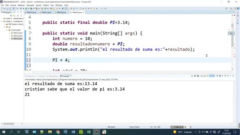 Constantes En Java Ejemplo Pi Cantidad Y Nombrelocal Youtube