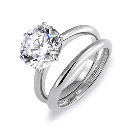 Round 3 5ct CZ Solitaire Engagement Wedding Ring Set Silver Walmart