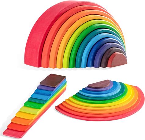 MERRYHEART Juego De Apiladores De Madera De Arco Iris Juego De