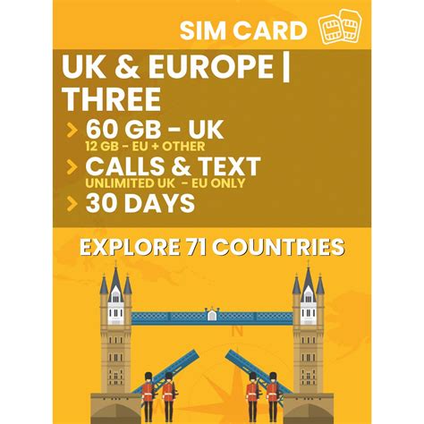 Three Uk And Europe Sim Card Gb Unlimited Calls Text Days