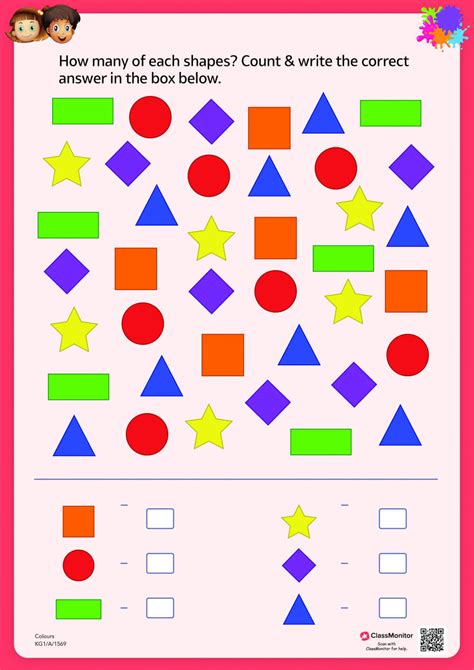 Shapes And Colours Activity Introducing Shapes Worksheet Count The