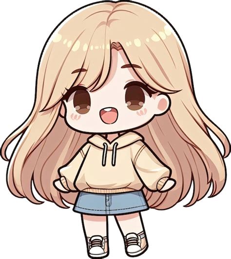 Cute Anime Girl with Long Blonde Hair Wearing a Hoodie and Jeans ...