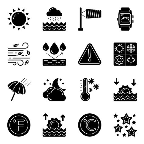 Premium Vector Set Of Weather Forecast Glyph Icons