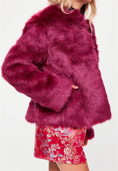 Lyst Missguided Pink Collarless Faux Fur Coat In Pink