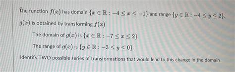 Solved The Function F X Has Domain {x∈r −4≤x≤−1} And Range