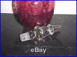 Blenko Vintage Crackle Glass Decanter With Xmas Tree Tear Drop Stopper