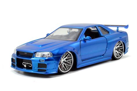 Масштабная модель 1 24 Nissan Skyline GTR R34 2002 синий Fast Furious