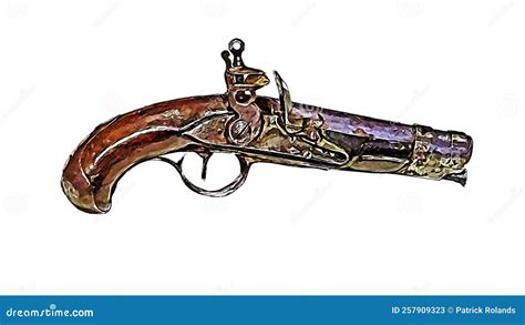 Digitale Illustration F R Antike Flintlock Pistole Stockbild Bild Von