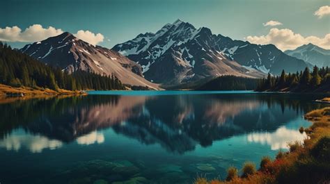 Stunning Painting of a Mountain Lake with Majestic Mountain Background ...