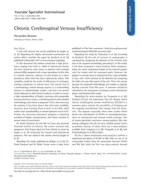 Pdf Chronic Cerebrospinal Venous Insufficiency