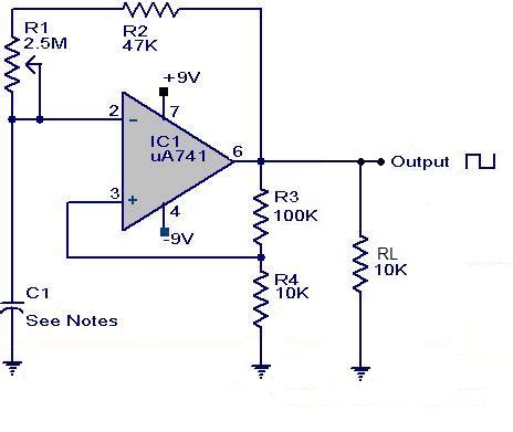 741 square wave generator ~Circuit diagram