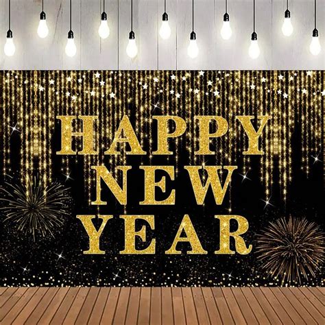 1pc Happy New Year Backdrop 2024 Black Gold Firework Background New