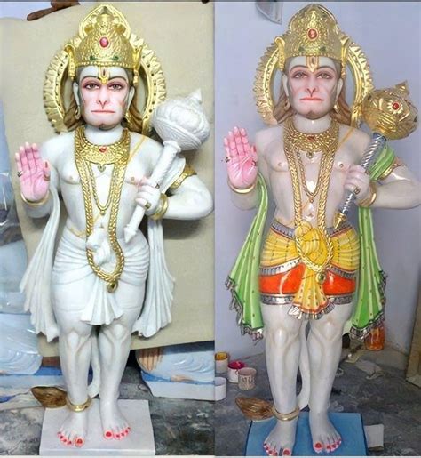 Golden Gold Plated White Marble Standing Hanuman Statue Size Feet