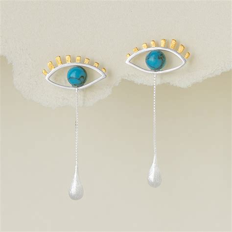 S Silver Eyes Inlaid Pearl Turquoise Earrings Livianla