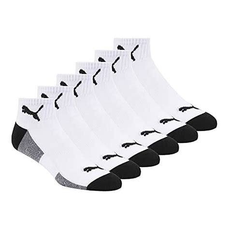 Puma Mens 6 Pack Quarter Crew Running Socks Whiteblack 10 1 Us