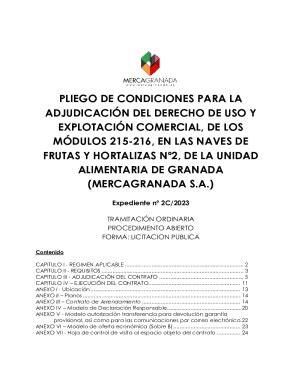 Completable En línea pliego de condiciones para la adjudicacin del