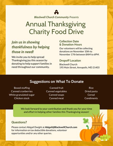 Thanksgiving Charity Food Drive Flyer Template Venngage