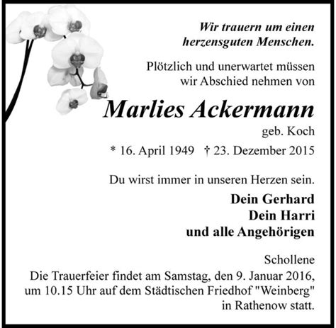 Traueranzeigen Von Marlies Ackermann Geb Koch Abschied Nehmen De