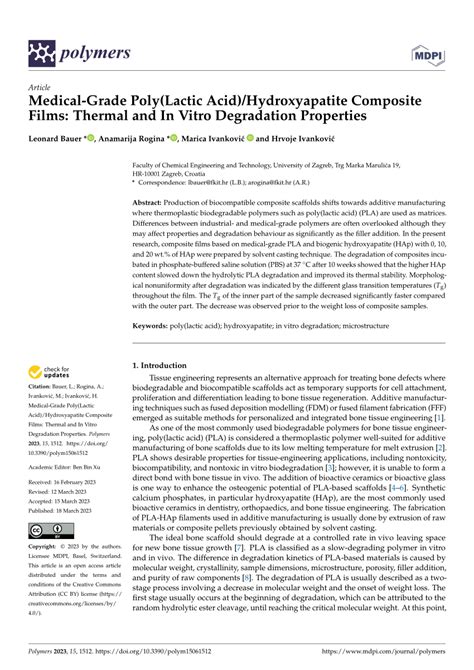 PDF Medical Grade Poly Lactic Acid Hydroxyapatite Composite Films