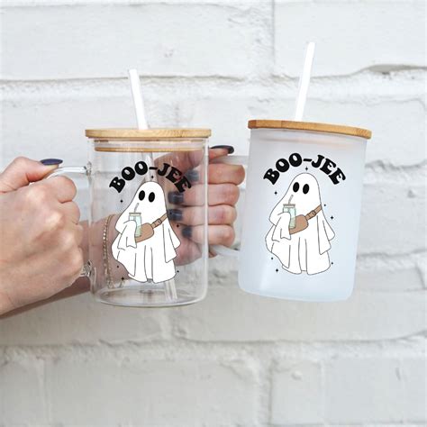 Boo Jee Ghost 17oz Glass Mug With Lid And Straw Sip Sip Hooray