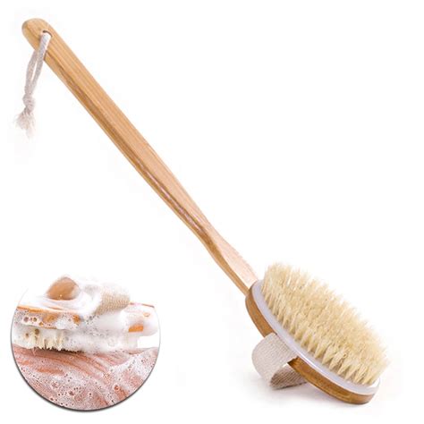 Bath Shower Natural Bristle Brush With Extra Long Handle For Body Back Scrubber 822453828983 Ebay