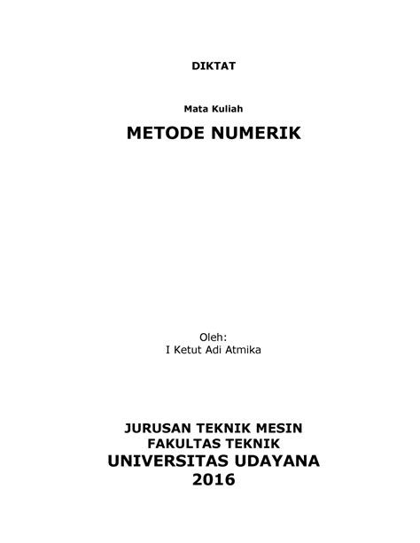 Metode Numerik Untuk Sistem Linier Makalah Google Diktat Mata