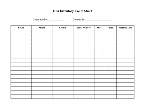 Free Printable Gun Inventory Sheet - Printable Word Searches