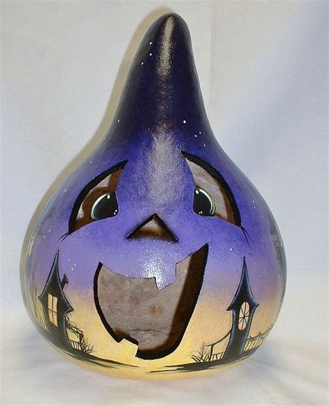 Halloween Town Light Up Jack O Lantern Gourd Hand Painted Halloween