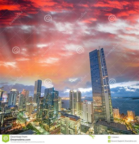 Amazing Downtown Miami Skyline at Sunrise, Florida Stock Image - Image ...