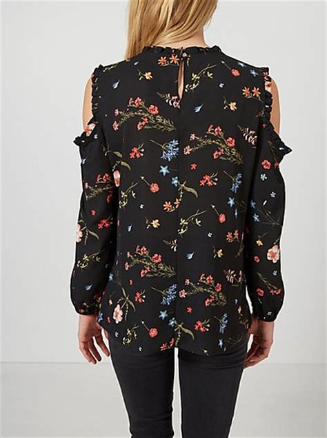 Cold Shoulder Floral Ruffle Long Sleeve Blouse Women George At Asda