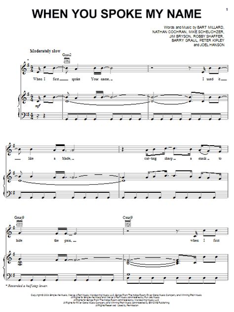 When You Spoke My Name By Mercyme Sheet Music For Piano Vocal And Guitar Chords Right Hand