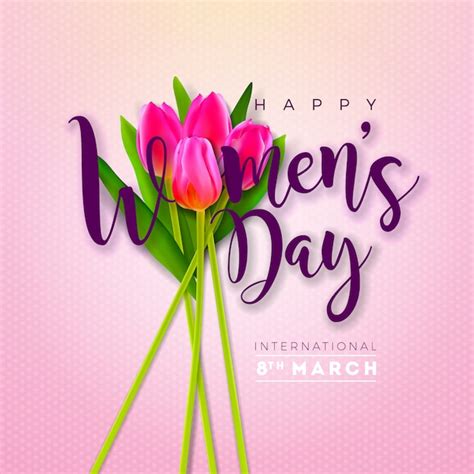 Free Vector 8 March Womens Day Greeting Card Design With Tulip Flower