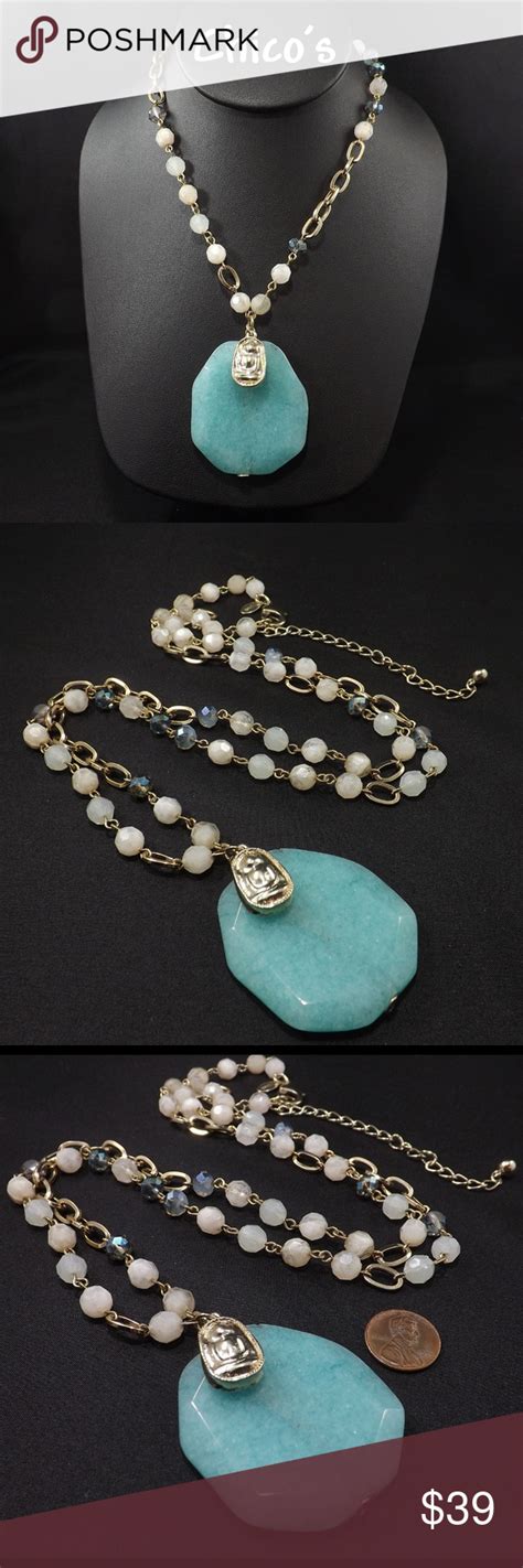 Chico S Teal Gemstone Long Beaded Necklace Description This Is A