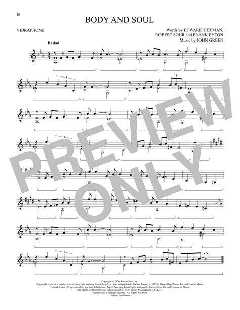 Body And Soul Sheet Music John Green Vibraphone Solo