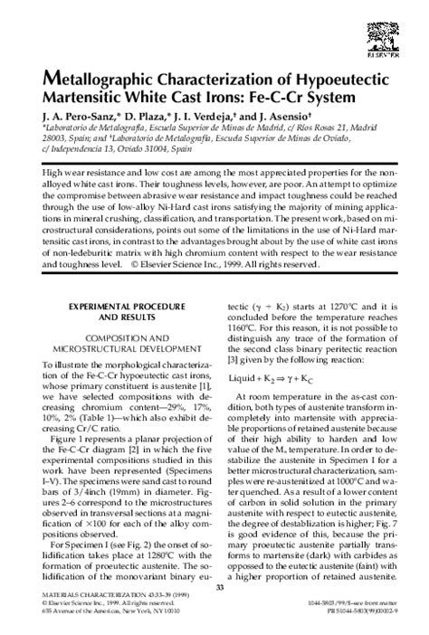 Pdf Metallographic Characterization Of Hypoeutectic Martensitic White Cast Irons