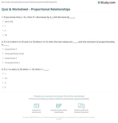 Quiz & Worksheet - Proportional Relationships | Study.com