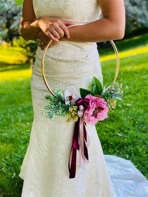 Wedding Hoop Wreath Bridesmaid Hoop Bouquet Boho Pink Etsy