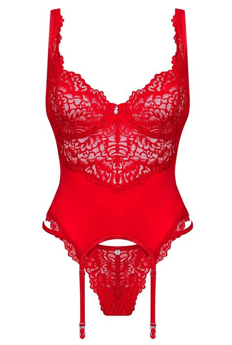 Red Satin 2 Piece Corset Sexy Lingerie Set Lingerie Seduction